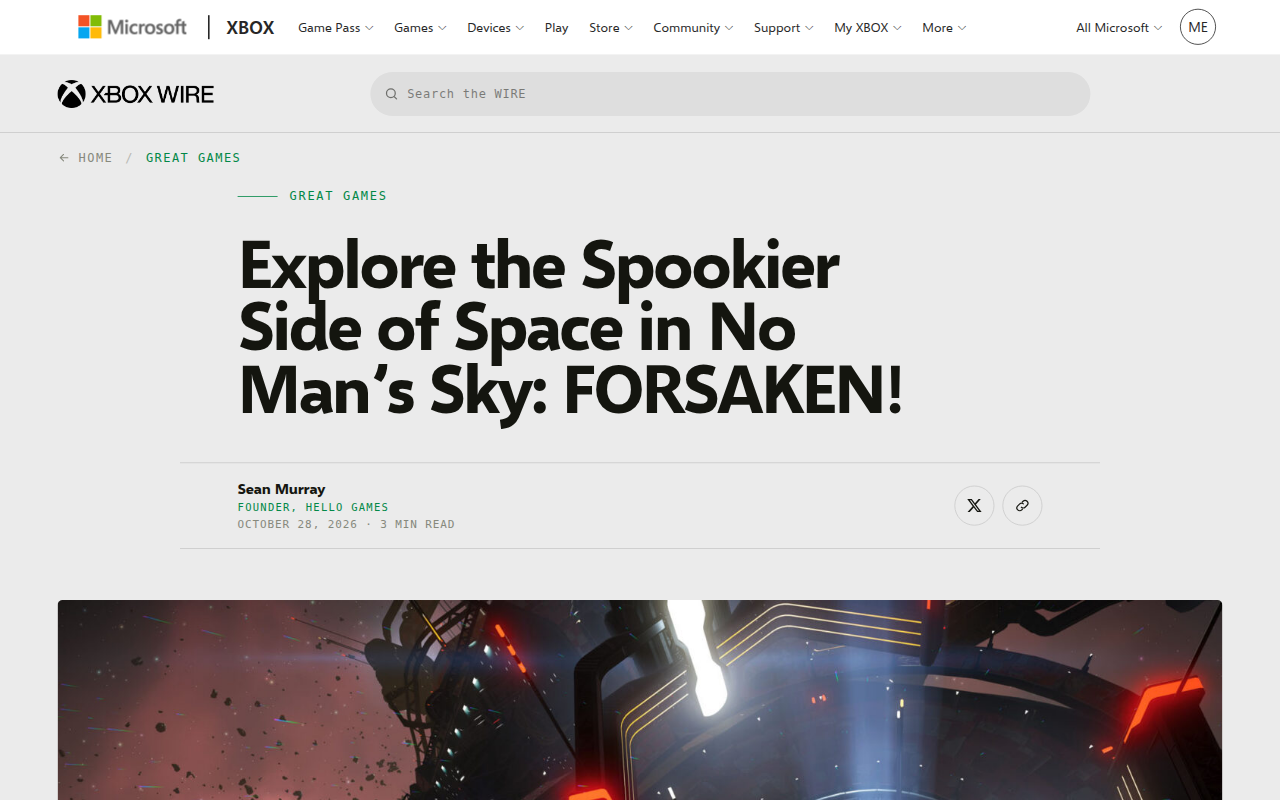 Screenshot der Ankündigungsseite auf news.xbox.com