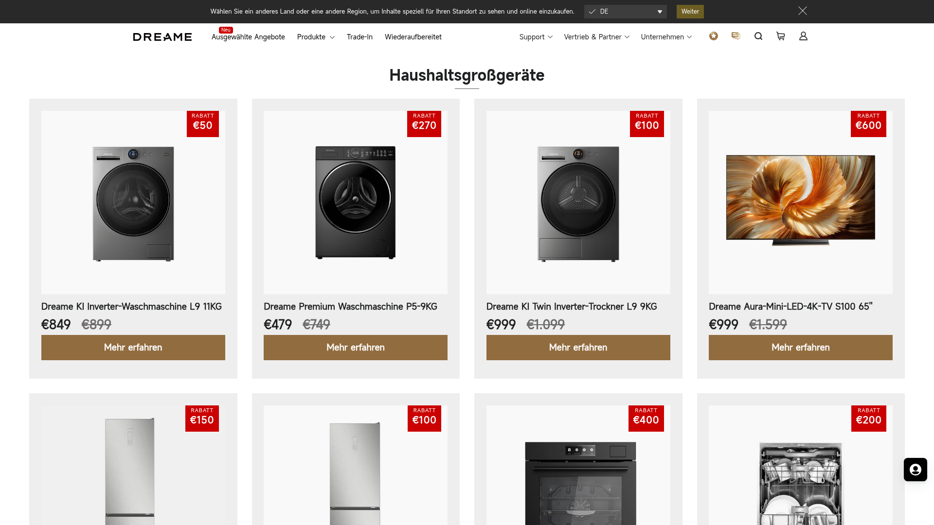 Screenshot der Ankündigungsseite auf de.dreametech.com
