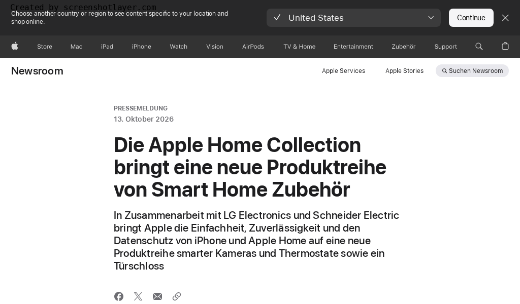 Screenshot der Ankündigungsseite auf apple.com