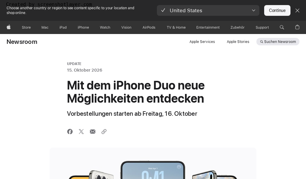 Screenshot der Ankündigungsseite auf apple.com