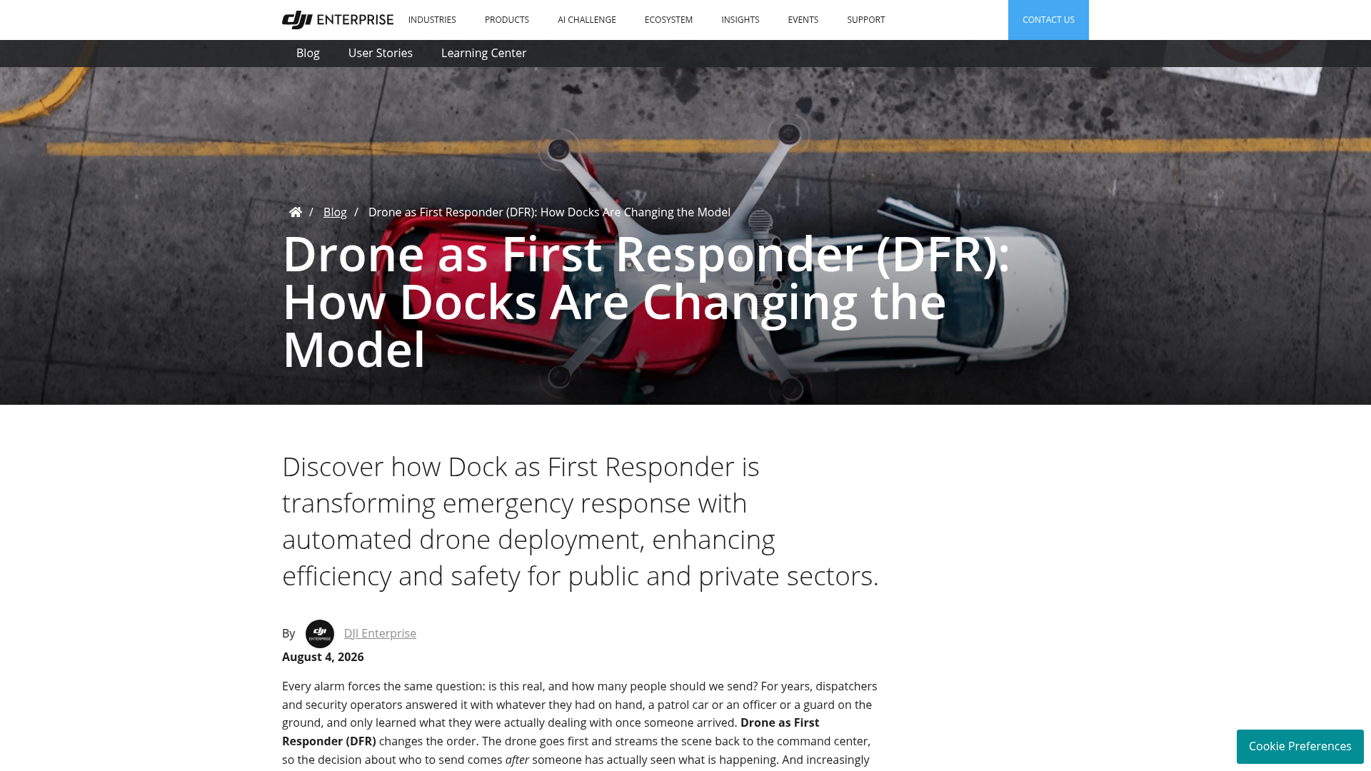 Screenshot der Ankündigungsseite auf enterprise-insights.dji.com