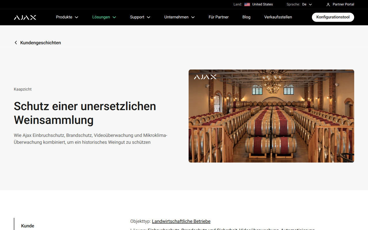 Screenshot der Ankündigungsseite auf ajax.systems
