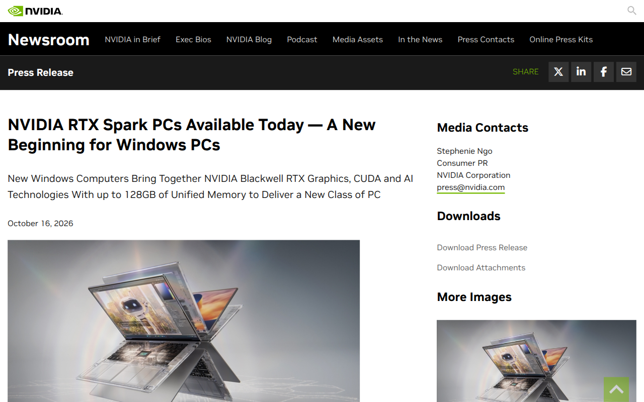 Screenshot der Ankündigungsseite auf nvidianews.nvidia.com