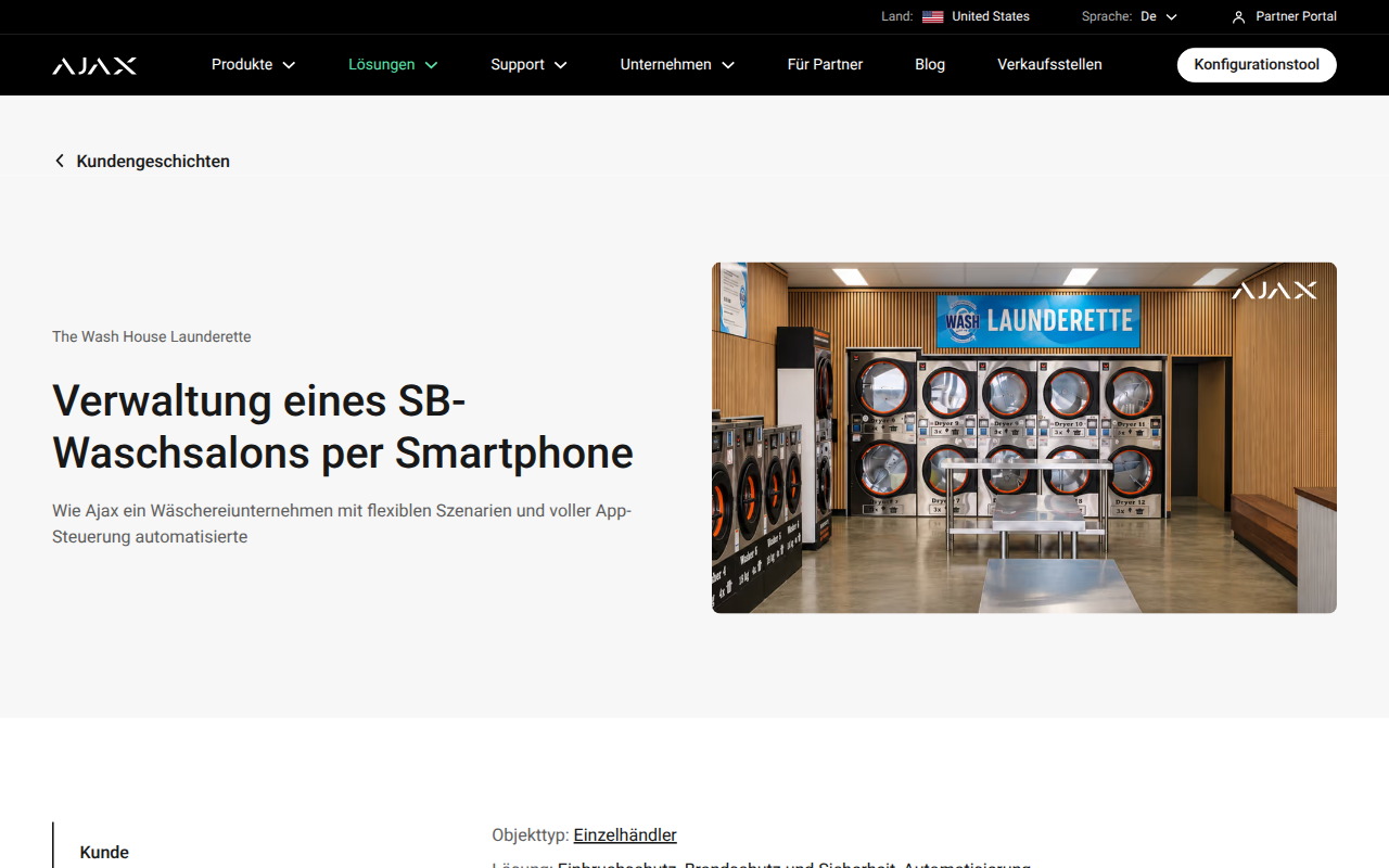 Screenshot der Ankündigungsseite auf ajax.systems