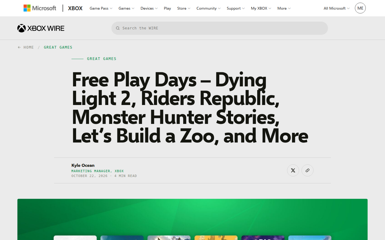 Screenshot der Ankündigungsseite auf news.xbox.com