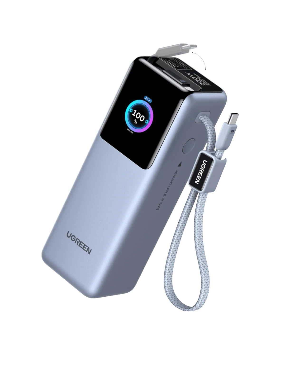 UGREEN Nexode Pro Powerbank (25000 mAh, 200 W, integriertes USB-C-Kabel, 4 Anschlüsse)