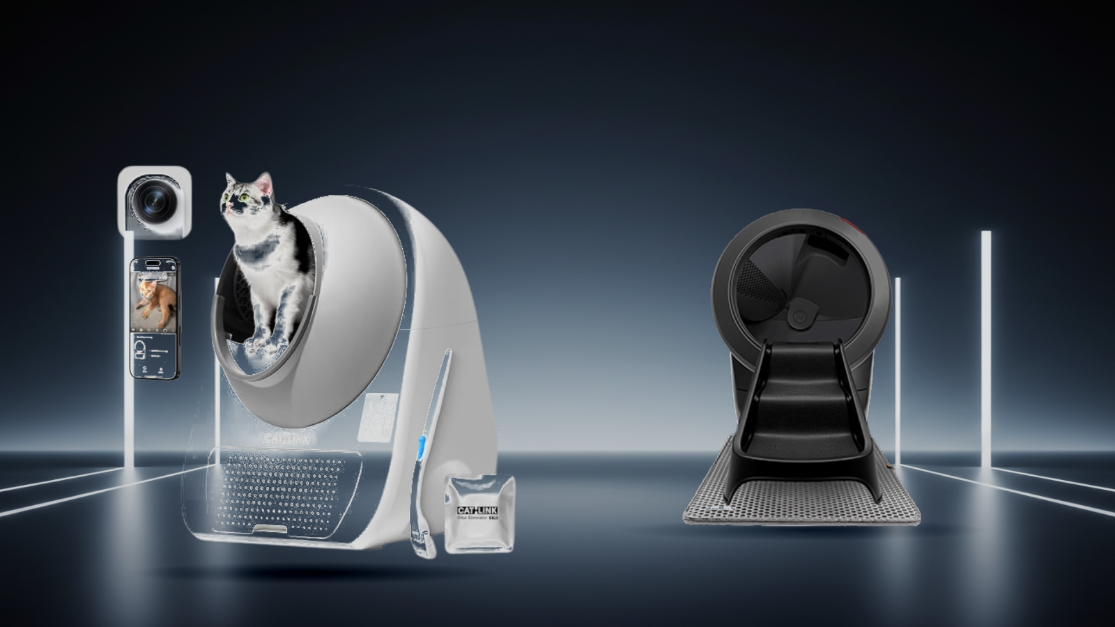 Produktvergleich – Pressebilder der getesteten Modelle: Catlink Scooper Pro vs. Litter-Robot 4: Hygiene & Kosten im Check