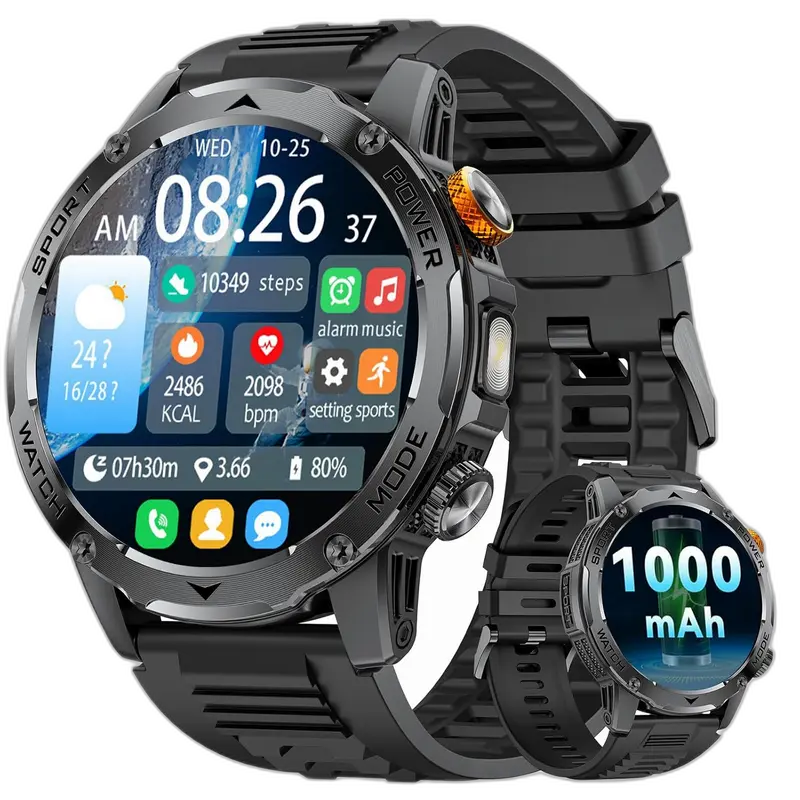 KI-Visualisierung – Deal-Grafik: DREMAC Smartwatch Herren Militär-1000mAh Akku/1.75'' HD Großes Display für 50,99 Euro*: 60%…