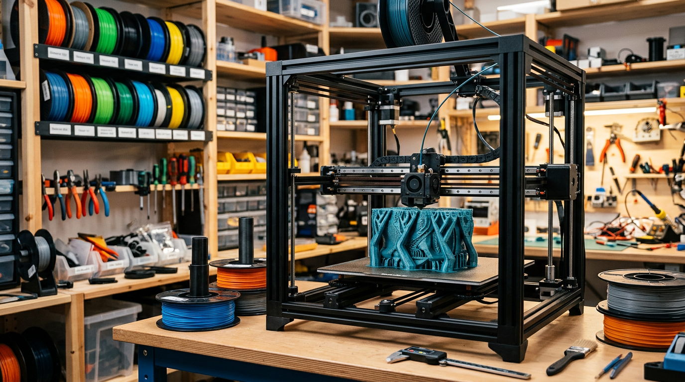 KI-Visualisierung – redaktionelle Illustration: Prusa stellt XL+ und CORE One+ Generation 2 vor