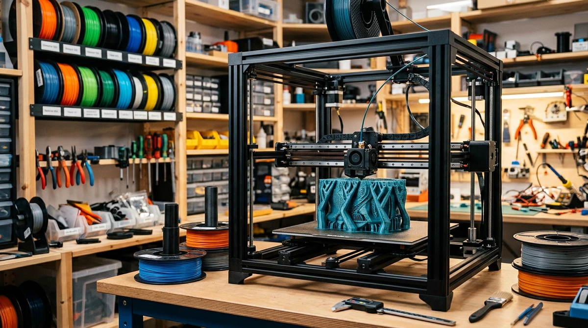 KI-Visualisierung – redaktionelle Illustration: Prusa stellt XL+ und CORE One+ Generation 2 vor
