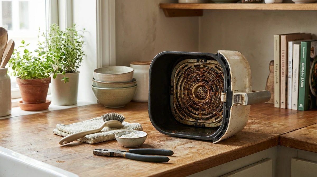 KI-Visualisierung – Symbolbild: Airfryer reinigen: Der Geheim-Trick gegen Eingebranntes & Co.