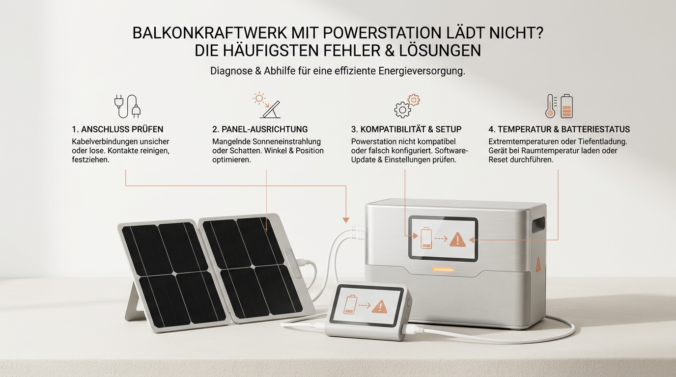 Symbolbild: Balkonkraftwerk mit Powerstation lädt nicht? Die häufigsten Fehler & Lösungen