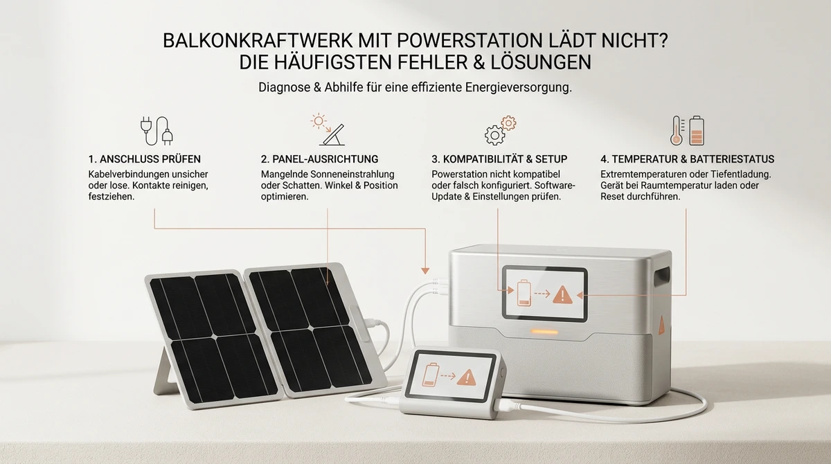 Symbolbild: Balkonkraftwerk mit Powerstation lädt nicht? Die häufigsten Fehler & Lösungen