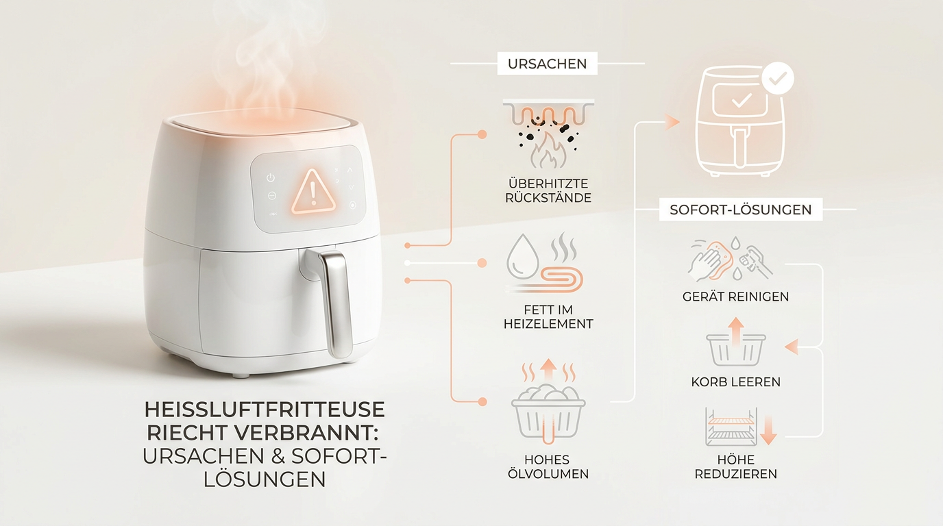 Symbolbild: Heißluftfritteuse riecht verbrannt: Ursachen & Sofort-Lösungen