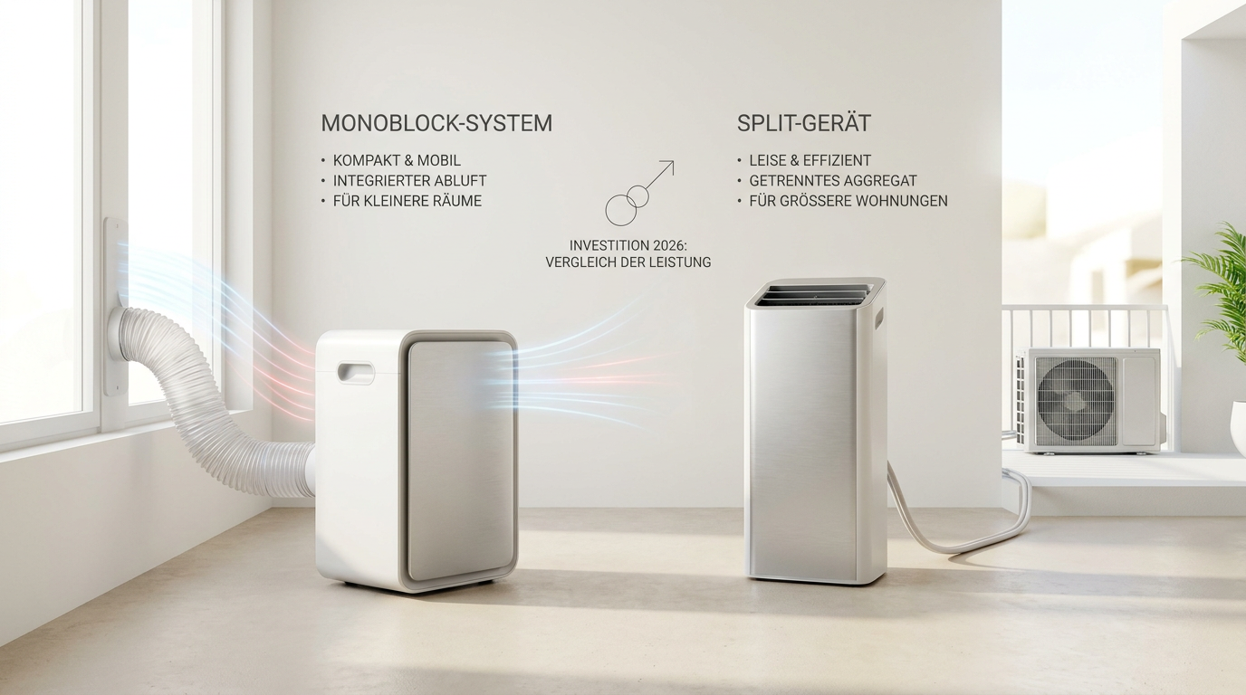 Symbolbild: Mobile Klimageräte 2026: Monoblock vs. Split – Effizienz, Kühlleistung & Stromkosten im Check