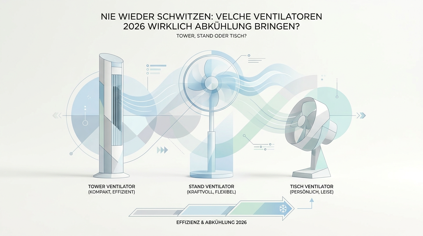 Symbolbild: <h1>Die besten Ventilatoren 2026: Turm-, Stand- und Tischventilatoren im Vergleich</h1>