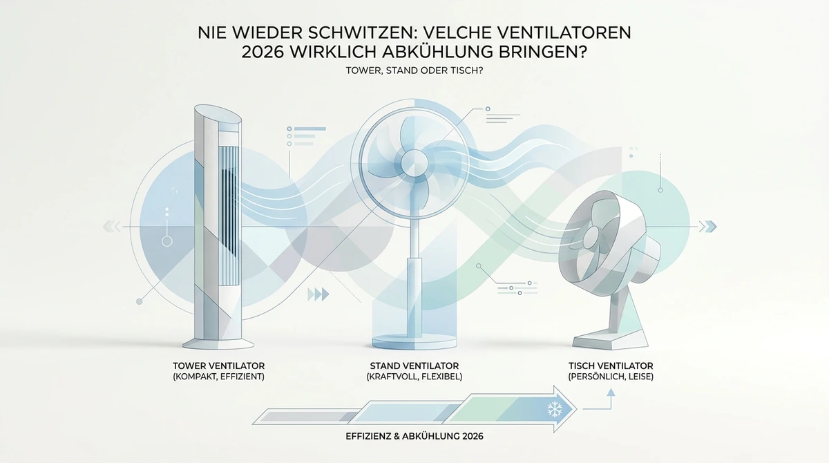 Symbolbild: <h1>Die besten Ventilatoren 2026: Turm-, Stand- und Tischventilatoren im Vergleich</h1>