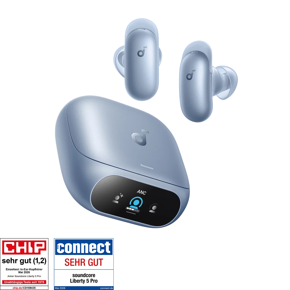 Produktbild: Soundcore Liberty 5 Pro: In-Ears mit 10 Sensoren und Smart-Display-Case