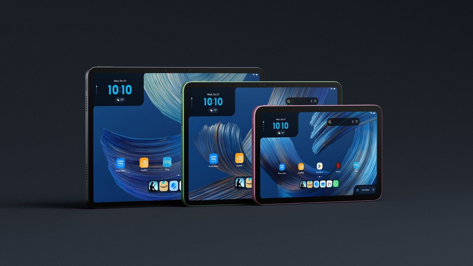 Amazon Alexa Tablet 8, 11 und 12 Pro nebeneinander (offizielles Pressebild)