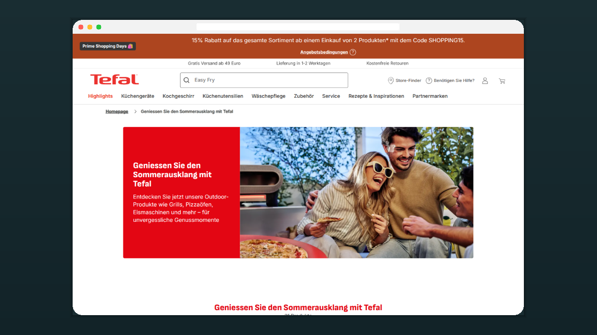 Screenshot: Bis zu 47 % sparen: Tefal reduziert Pizzaöfen, OptiGrills und Ingenio-Sets