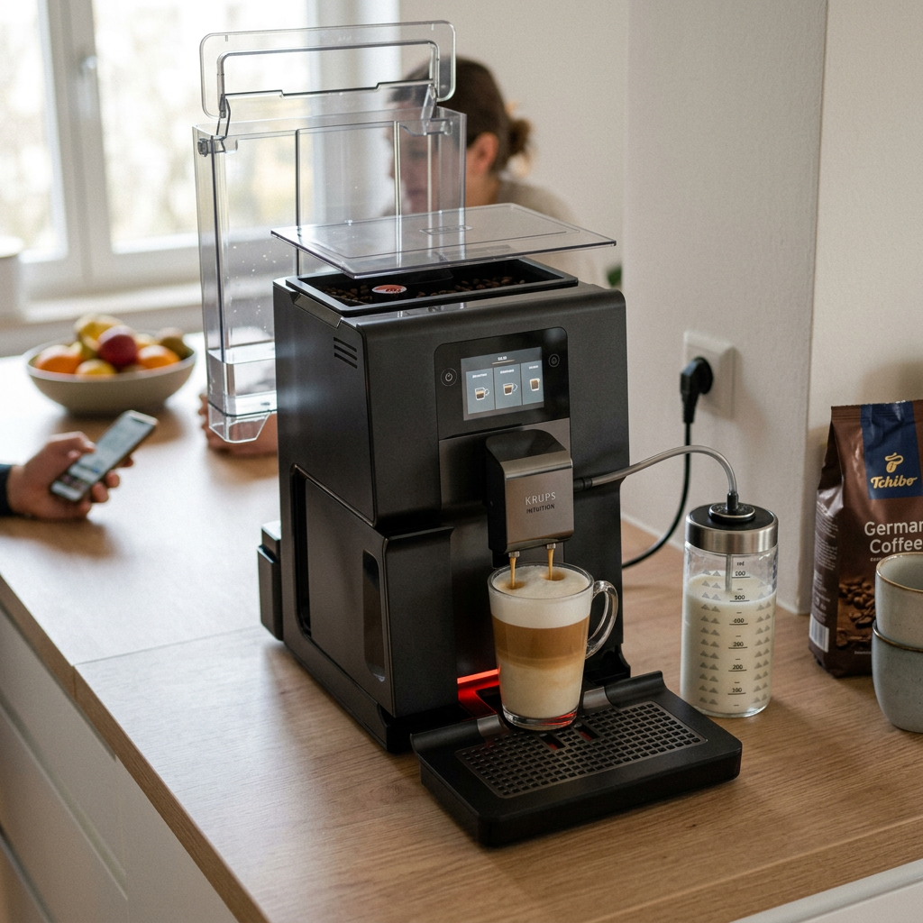 KI-Visualisierung: Krups Intuition Preference Kaffeemaschine im täglichen Gebrauch