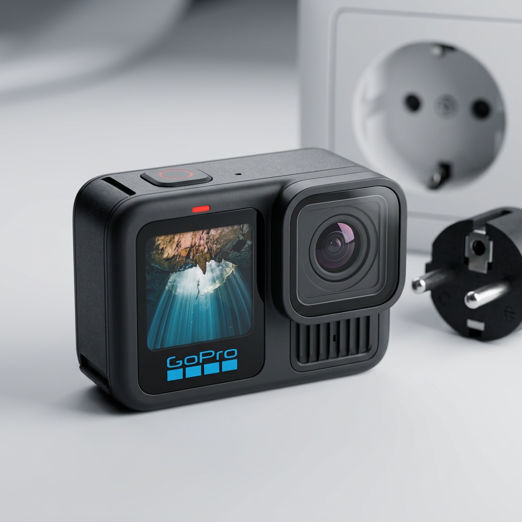 KI-Visualisierung: GoPro HERO Linse und Bedienelemente im Detail