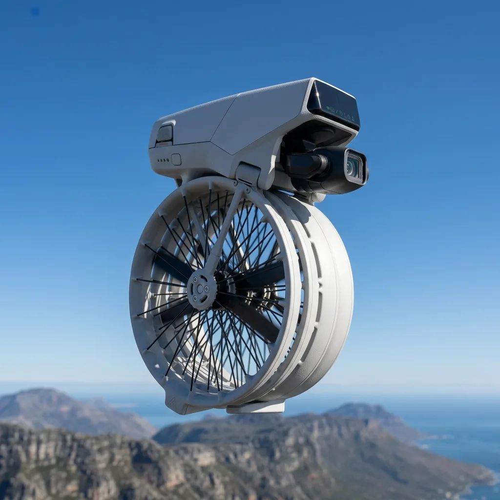 KI-Visualisierung: DJI Flip Drohne im Flug vor blauem Himmel