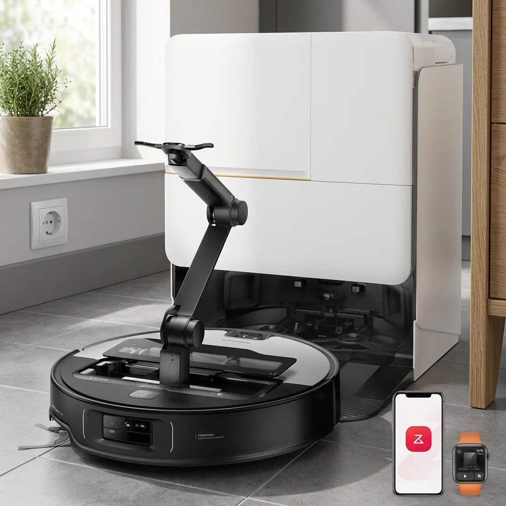 KI-Visualisierung: Roborock Saros Z70 Roboter fährt zur Ladestation