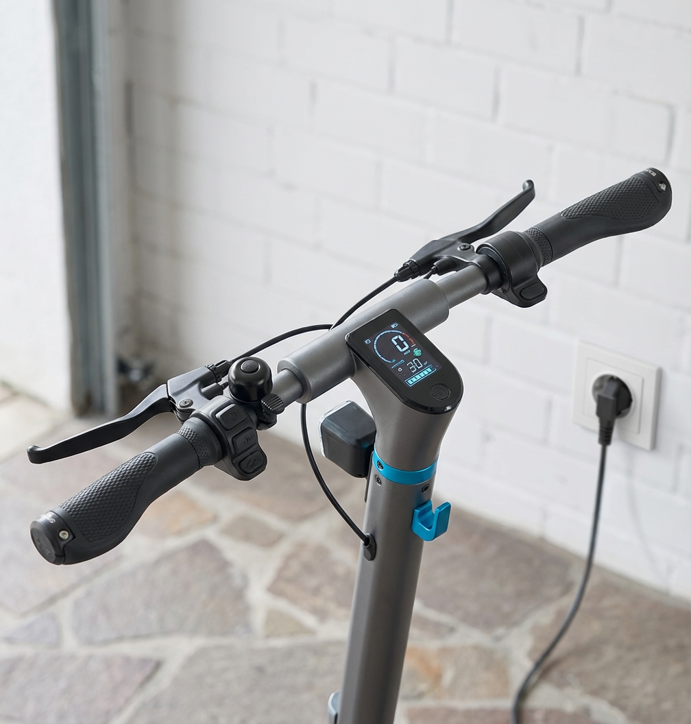 KI-Visualisierung: ePowerFun ePF-PULSE+ Lenkerdisplay mit Bremshebel und Bedienelementen
