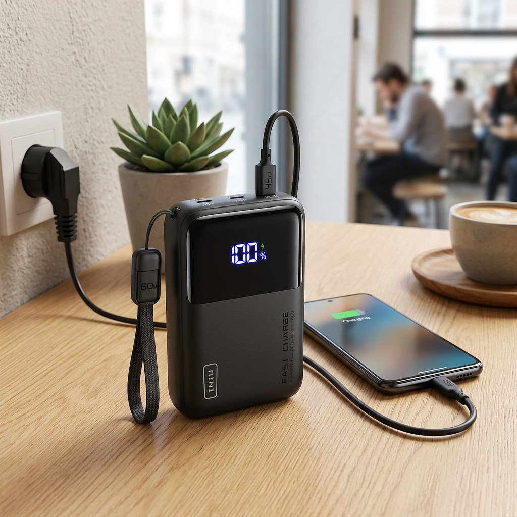 KI-Visualisierung: INIU P63-E1 100W Power Bank Laden eines Mobilgeräts per Powerbank