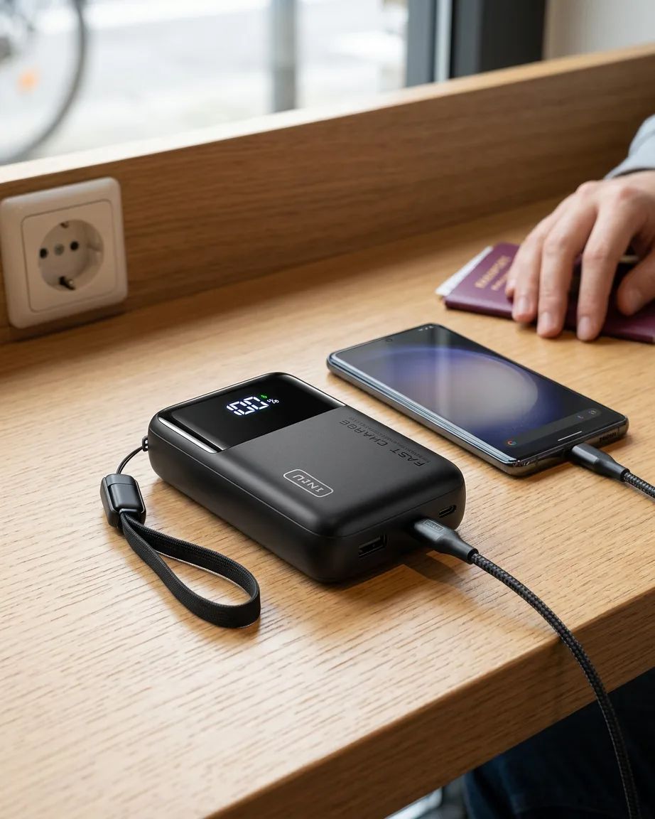 KI-Visualisierung: INIU P63-E1 100W Power Bank Smartphone-Aufladung über ein USB-Kabel