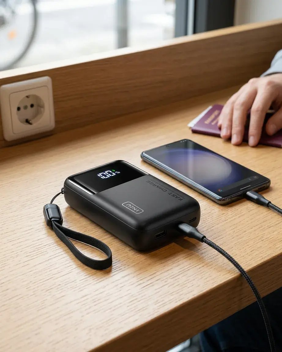 KI-Visualisierung: INIU P63-E1 100W Power Bank Smartphone-Aufladung über ein USB-Kabel