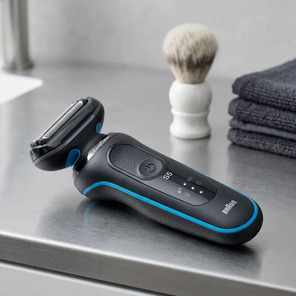 KI-Visualisierung: Braun Series 5 51-M4500cs Detailansicht von Rasiererkopf und Knöpfen