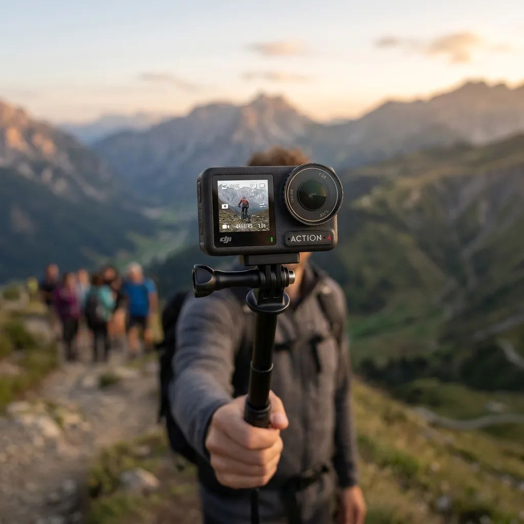 DJI Osmo Action 4 – handheld on a selfie stick capturing a panoramic landscape view