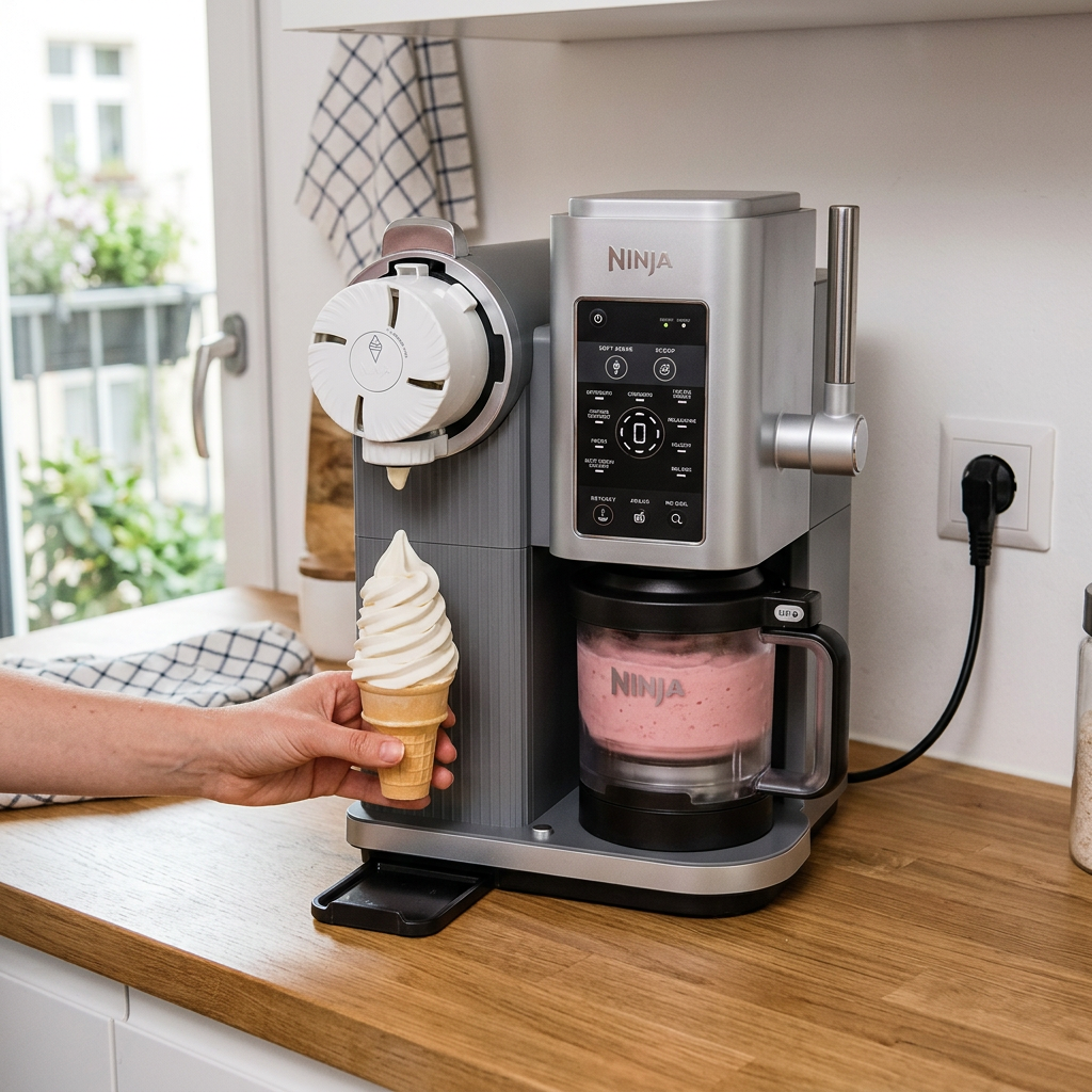 Ninja CREAMi Scoop & Swirl 13-in-1 Softeis & Eismaschine NC701EU – being used in a natural, realistic everyday scenario