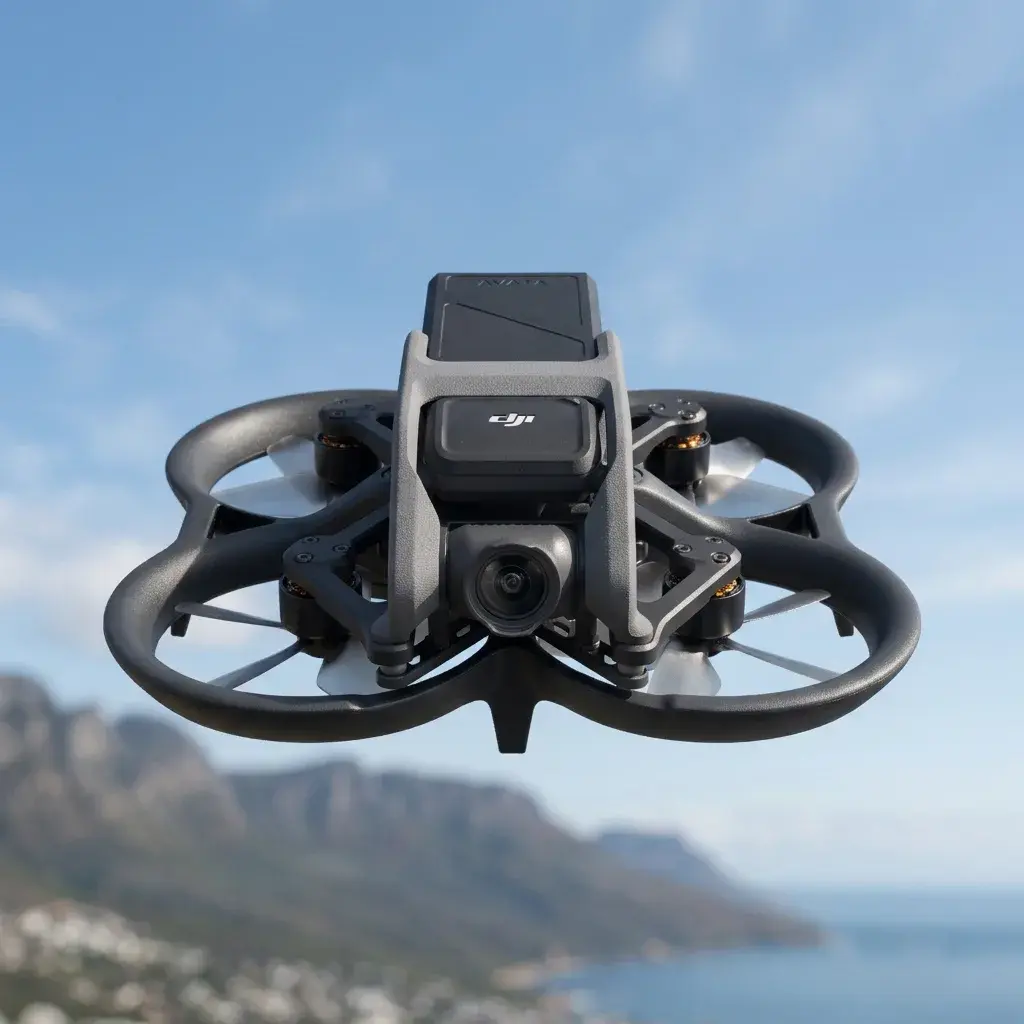 DJI Avata – hovering in flight against a blue sky