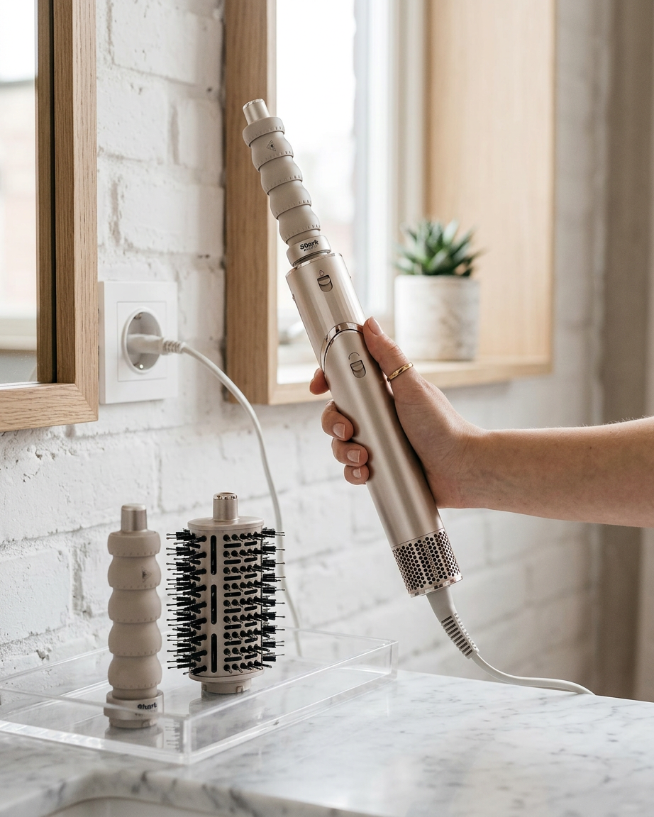 KI-Visualisierung: Shark FlexStyle HD446SLEU Haarstyling-Gerät in Benutzung