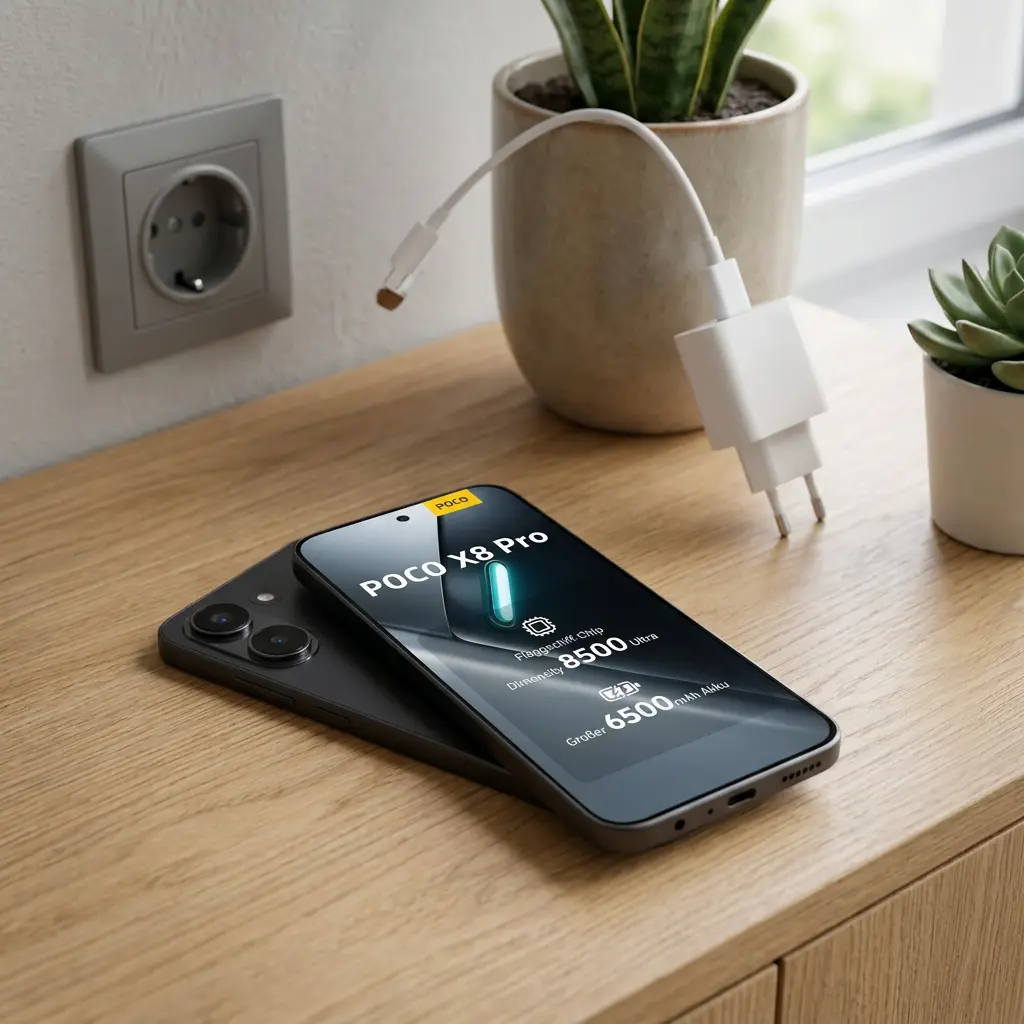 KI-Visualisierung: Xiaomi POCO X8 Pro Smartphone im realistischen Alltag