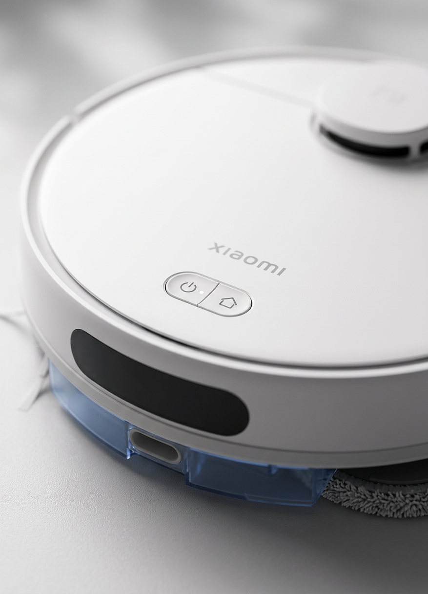 KI-Visualisierung: Xiaomi Robot Vacuum S40 Pro Oberseite eines Saugroboters mit Tasten