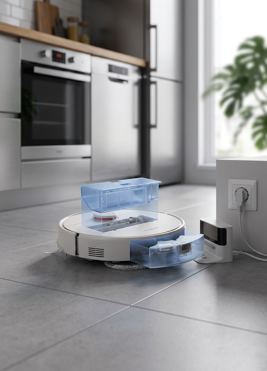 KI-Visualisierung: Xiaomi Robot Vacuum S40 Pro Saugroboter kehrt zur Basis zurück
