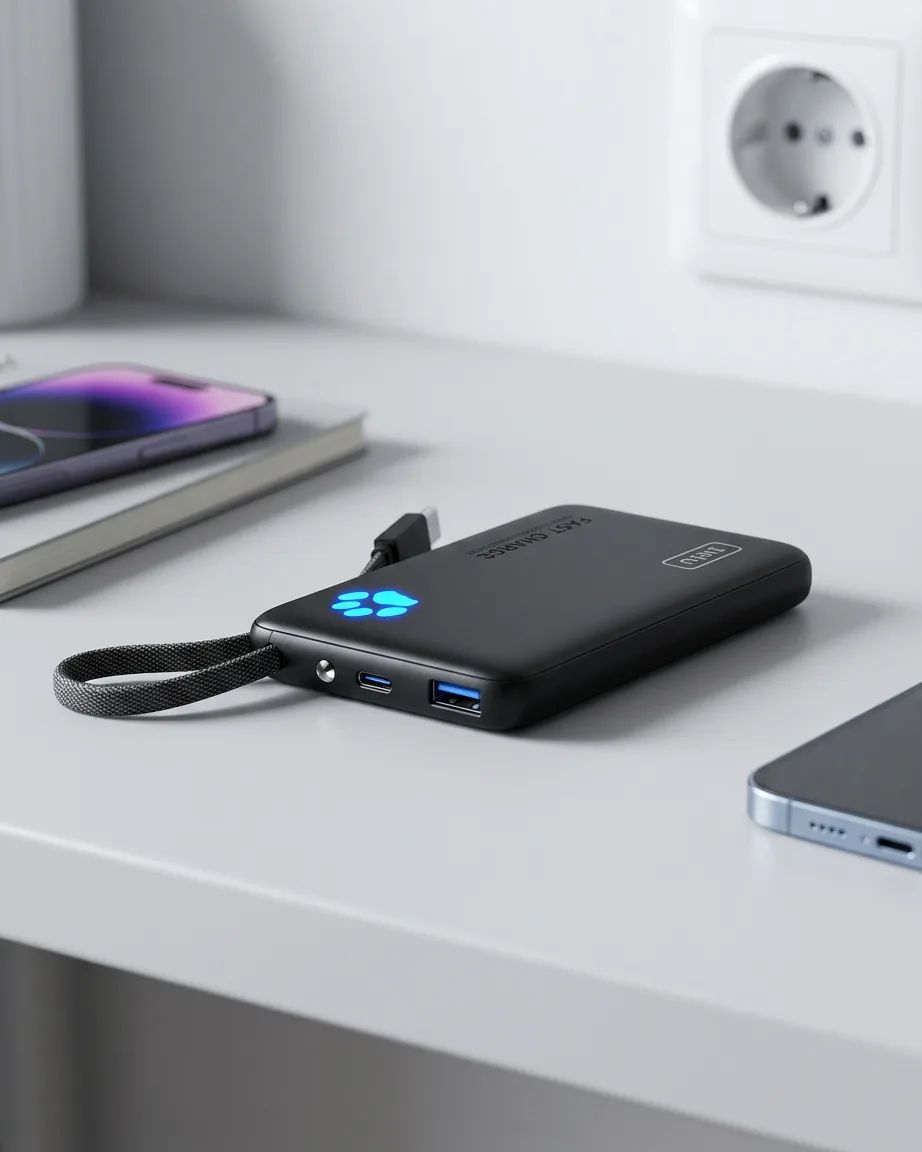 INIU Pawsible P41L-E2 Power Bank with Build in Cable Slimmest 45W 10000mAh – the ports, LED indicators and cable connections