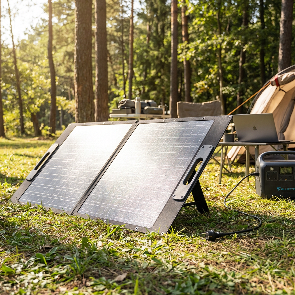 KI-Visualisierung: Bluetti PV100D Solarpanel Solarpanel in alltäglicher Nutzung