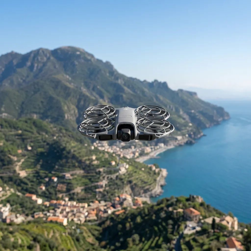 DJI Neo Combo – hovering in flight against a blue sky