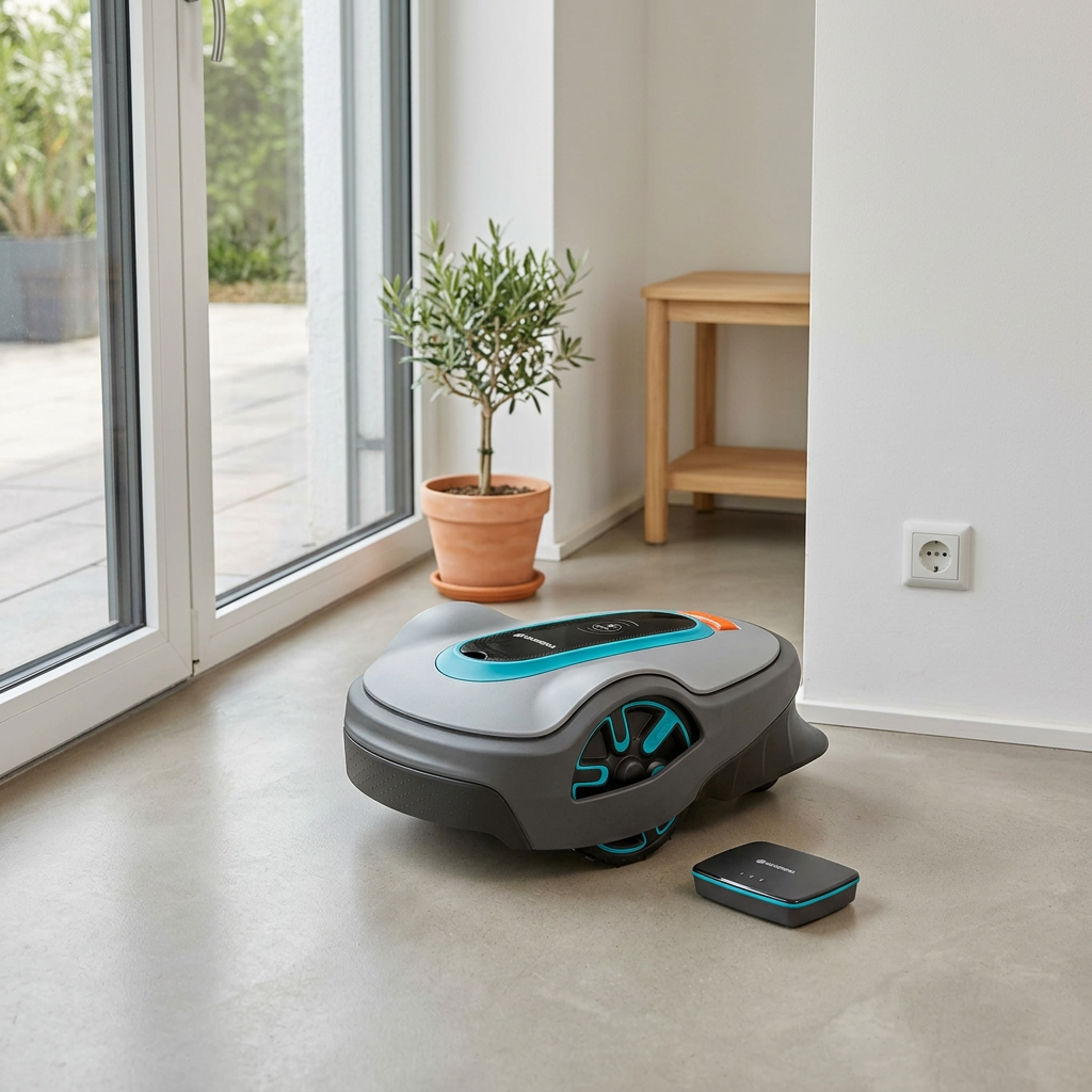 Gardena Mähroboter smart SILENO pro 600 m² – placed in a clean, well-lit home environment