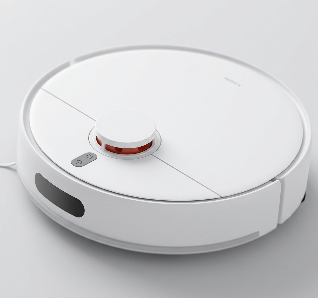 KI-Visualisierung: Xiaomi Robot Vacuum S40 Draufsicht auf Tasten und Sensoren