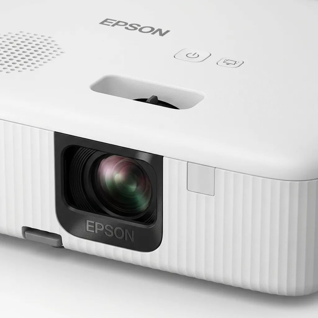 KI-Visualisierung: Epson CO-FH02 Detailaufnahme eines weißen Beamers