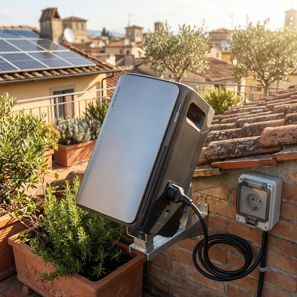 KI-Visualisierung: EcoFlow STREAM Max Ausgerichtetes Solarmodul in der Sonne