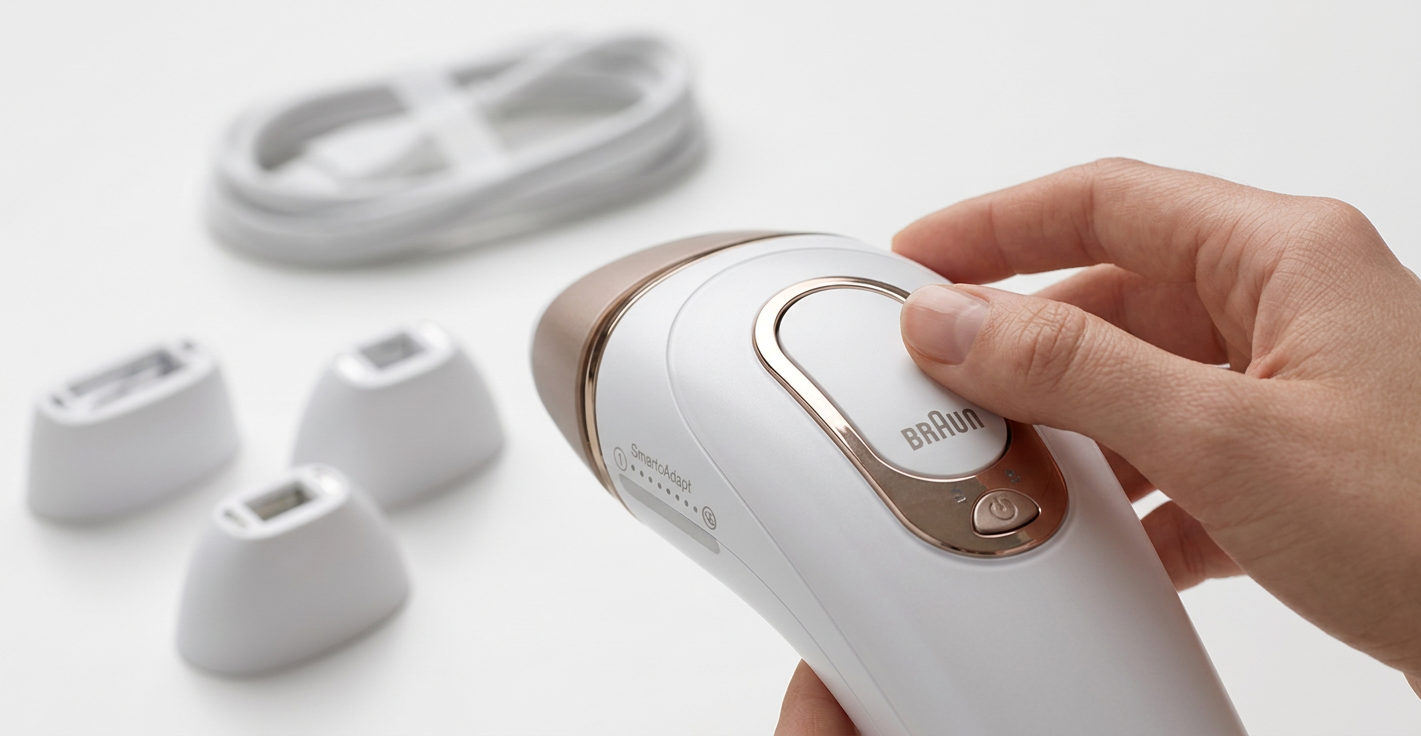 Braun Smart IPL Skin i·expert PL7387, Haarentfernung für zu Hause – detailed view of the key features, buttons and design…