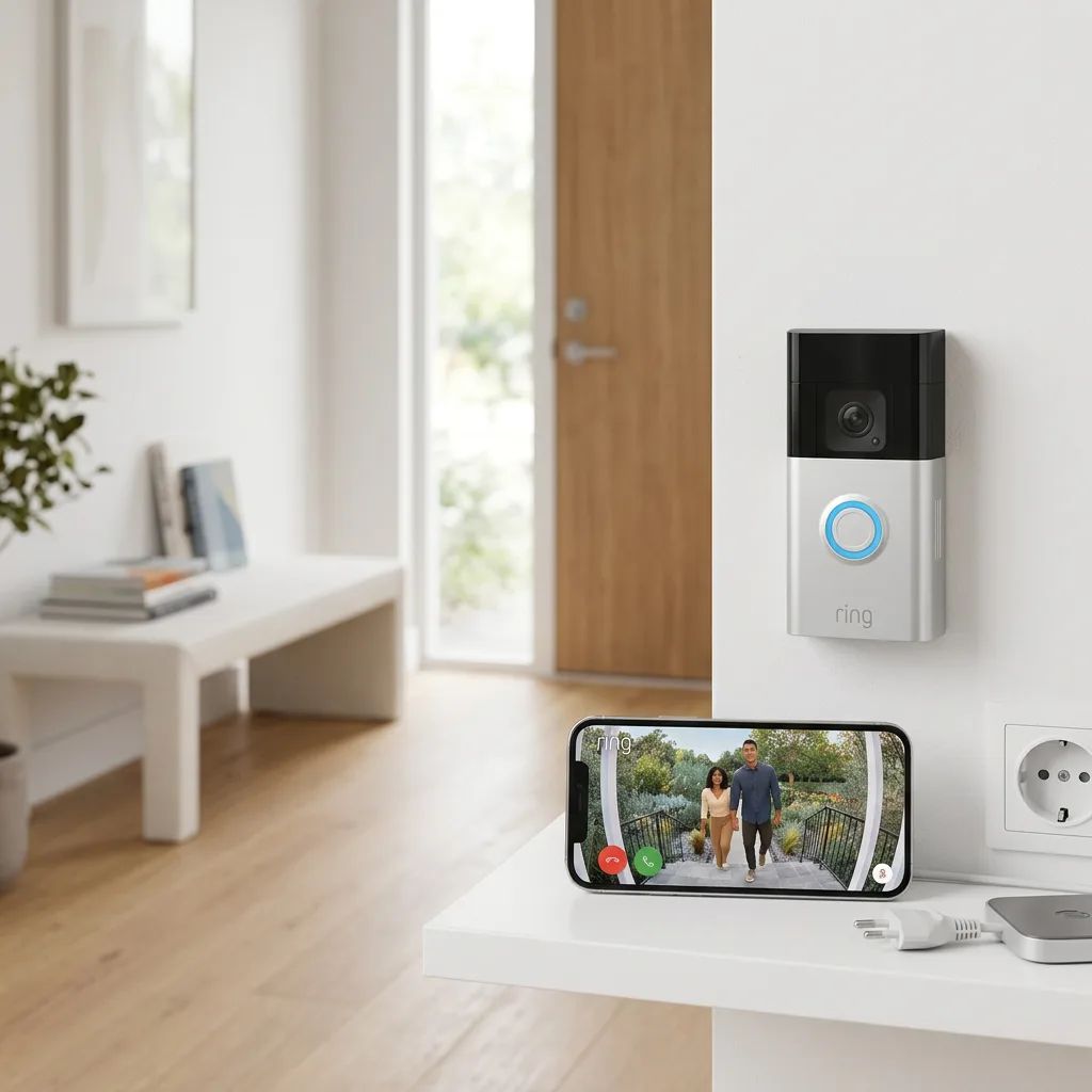 KI-Visualisierung: Ring Battery Video Doorbell (2. Gen.) Video-Türklingel in moderner Hausumgebung