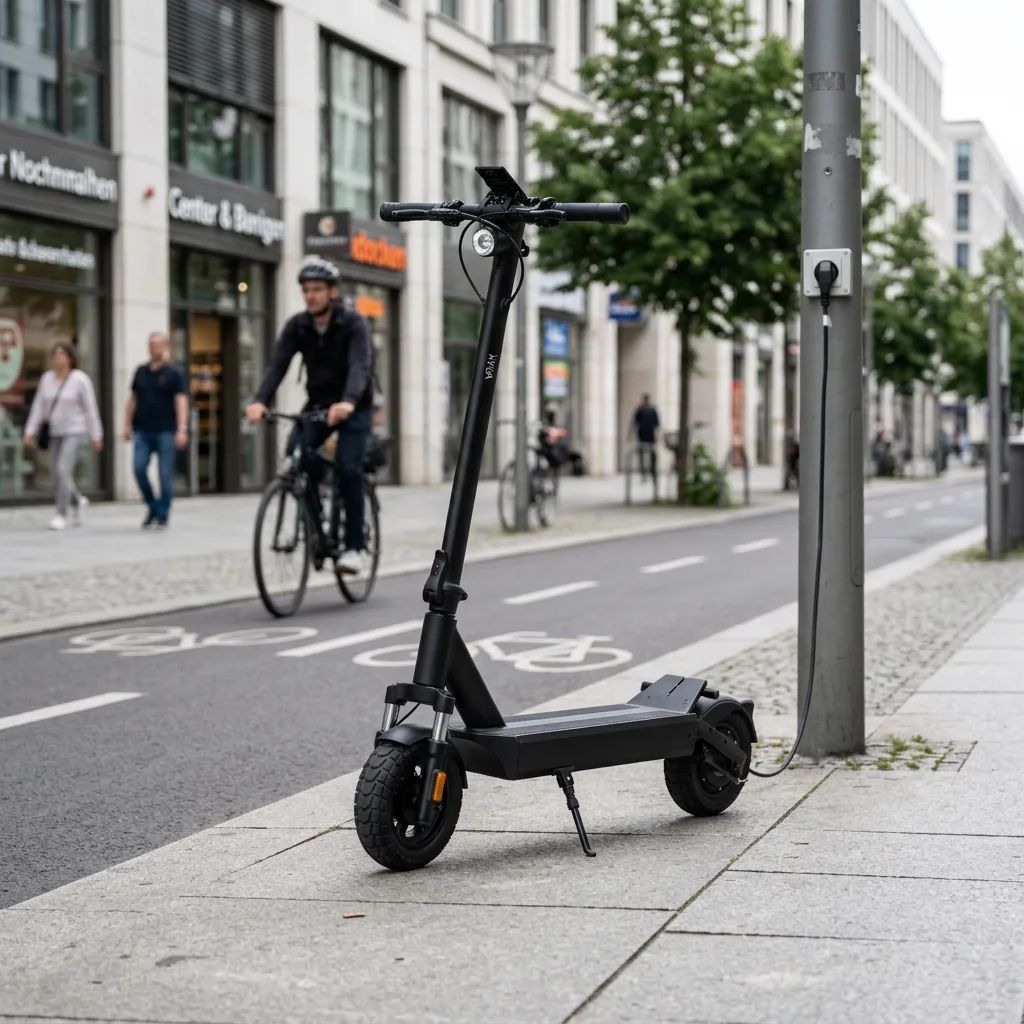 KI-Visualisierung: VMAX VX4 E-Scooter auf einem Gehweg geparkt